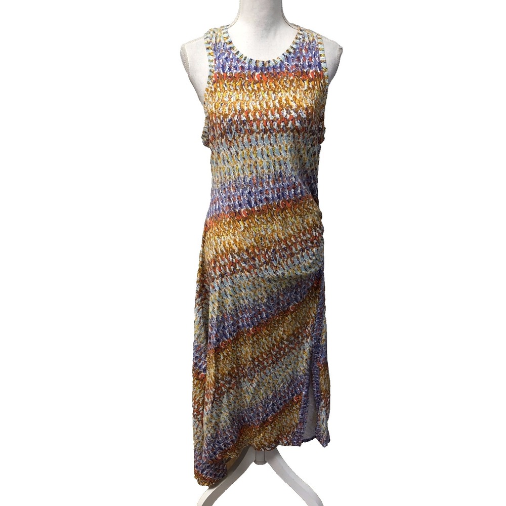 Daily Practice Maxi Dress Womens Medium Stripe Asymmetrical Hem Sleeveless